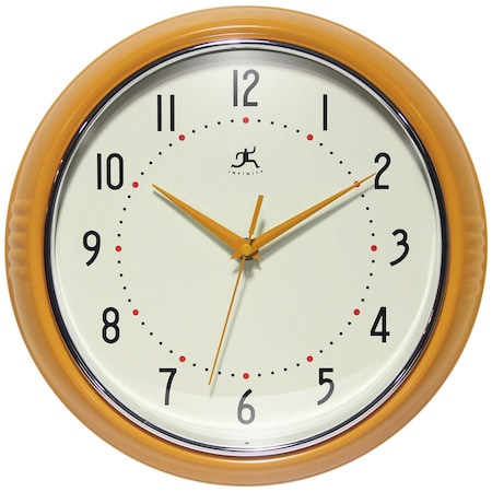 Infinity Instruments Retro Round Saffron Wall Clock, 12 in. 10940SY-12